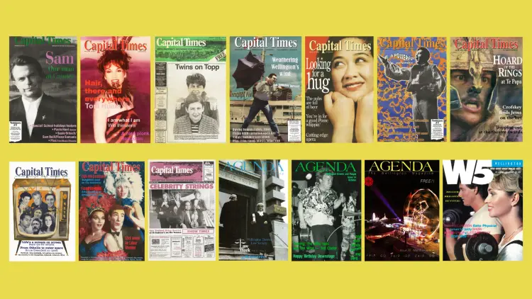 Mazagine covers from Capital Times, Agenda and W5 on a yellow background