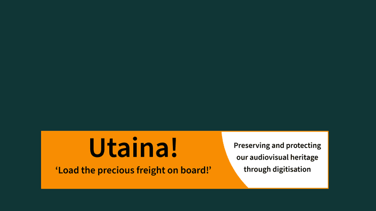 Orange and white image with text, "Utaina! Load the precious freight on board!"