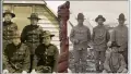 Soldiers from WWI standing near a pouwhenua