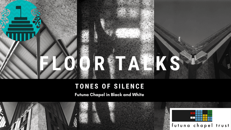 Black and white photographs of a chapel with text overlay