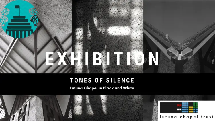 Black and white chapel photographs with text overlay