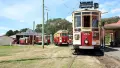 Photograph of the old Wellington trams, outside the tram station at The Wellington Tramway Museum.