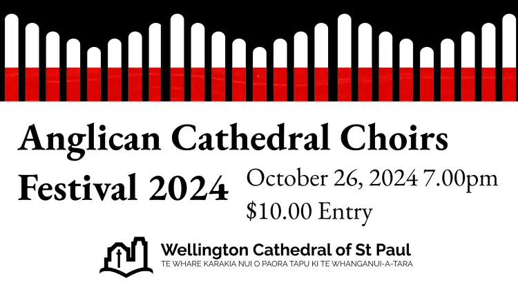 Black, white and red banner for the anglican cathedral choirs festival