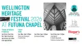 Image reading Wellington Heritage Festival 2026 at Futuna Chapel with sponsors and date information