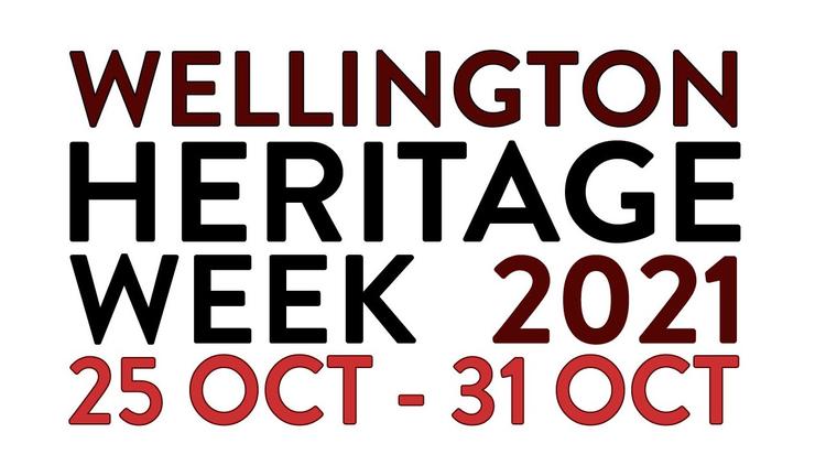 Logo reading Wellington Heritage Week 2021, 25 Oct - 31 Oct