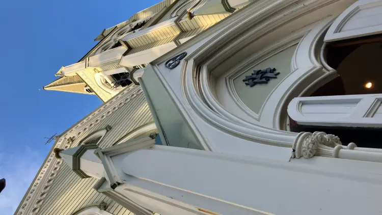 White church with blue skies