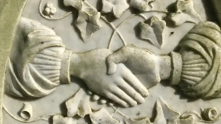 Stone masonry of hands 