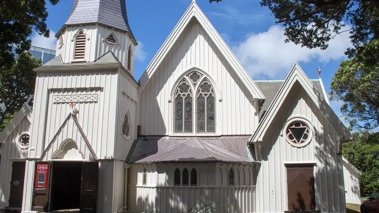 Exterior shot of white church