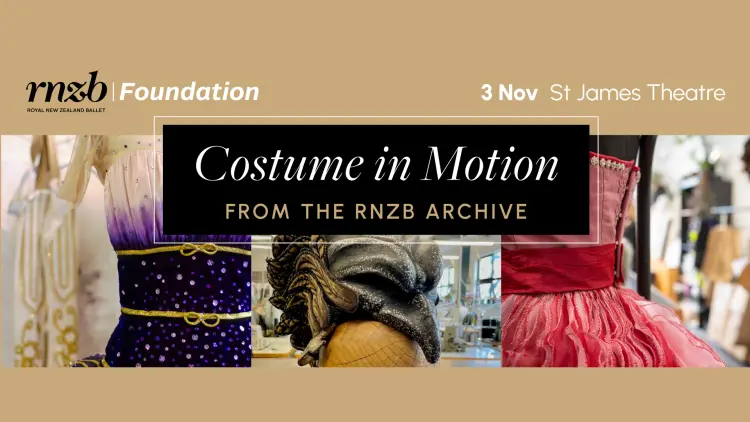 "Costume in motion. From the RNZB Archive" Three photos of colourful costumes