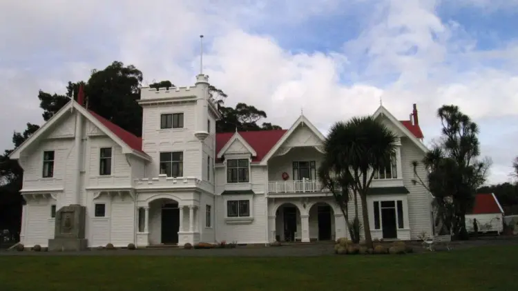 Exterior shot of grand historic homestead