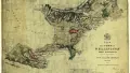 Map of Wellington City harbour on yellowed paper