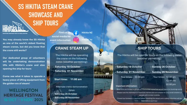 Poster of text describing the steam crane with photograph of steam crane