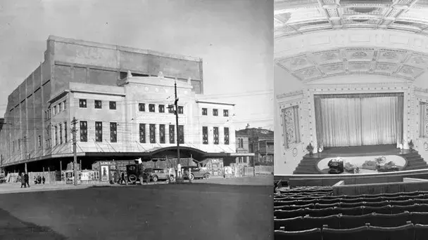 Black and white historic photograph of the Embassy Theater in Wellington