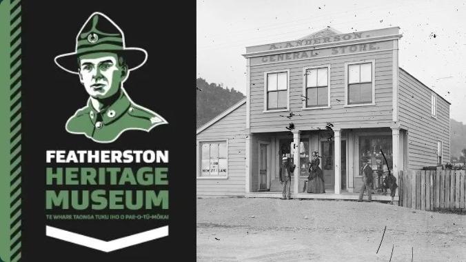 Black and white photo of historic building in Featherston