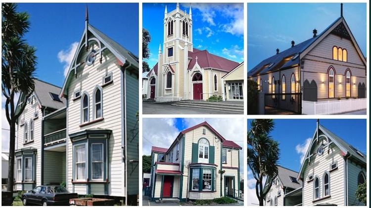 Five street views of churches and chapels