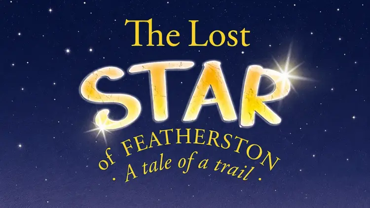 Text: "The Lost Star of Featherston, A tale of trial". Background of dark blue sky and stars