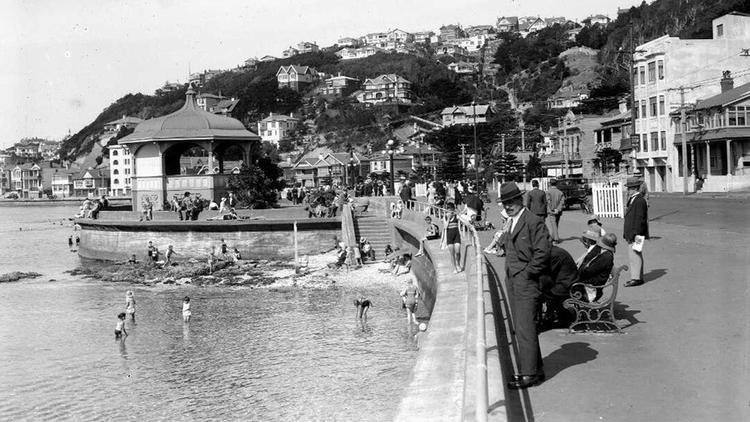 Vintage photo of a band Rotunda at Oriental Parade, Wellington